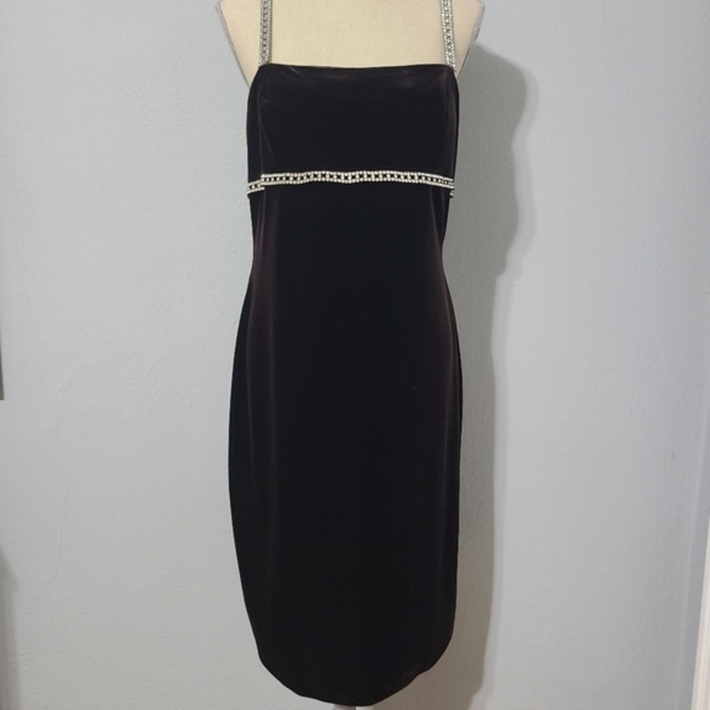 JS Collection Vintage Velvet‎ with Rhinestone Spaghetti Straps Dress